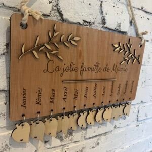 Calendrier anniversaires en bois à personnaliser – Thème nature
