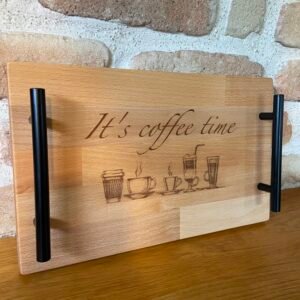 Plateau de café en bois avec poignées