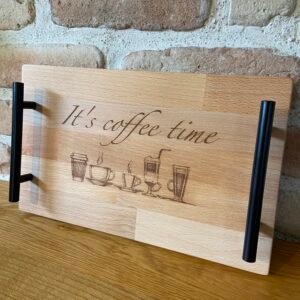 Plateau de café en bois avec poignées