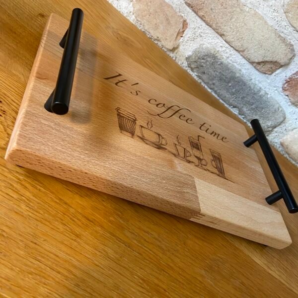 Plateau de café en bois avec poignées – Image 4