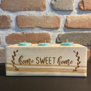 Bougeoir en bois 3 bougies – ❝ Home sweet home ❞