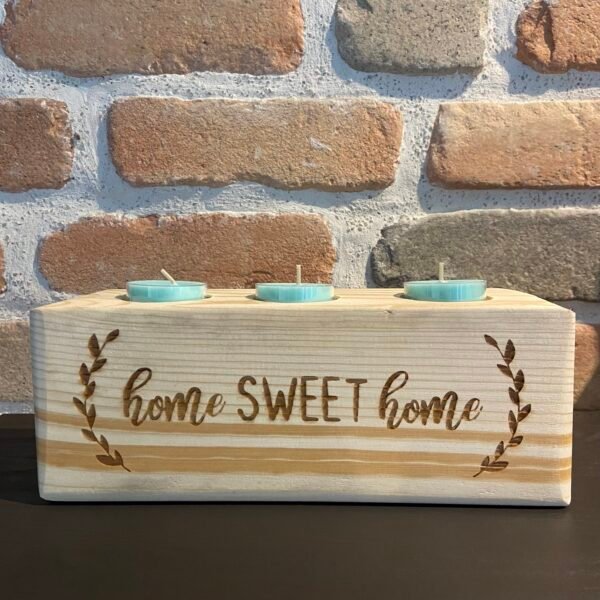 Bougeoir en bois 3 bougies - ❝ Home sweet home ❞