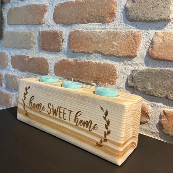 Bougeoir en bois 3 bougies - ❝ Home sweet home ❞ – Image 3