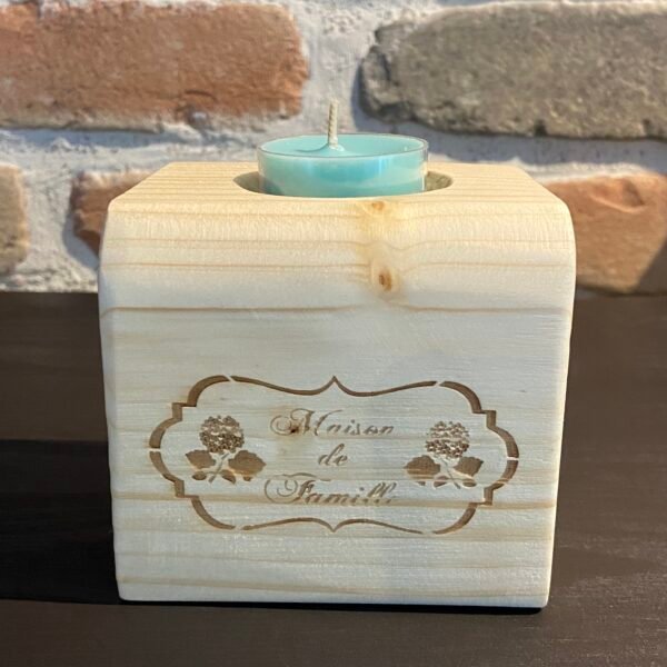 Bougeoir en bois 1 bougie - ❝ Maison de famille ❞