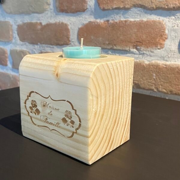 Bougeoir en bois 1 bougie - ❝ Maison de famille ❞ – Image 2