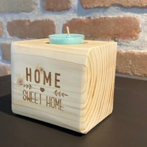 Bougeoir en bois 1 bougie – ❝ Home sweet home ❞