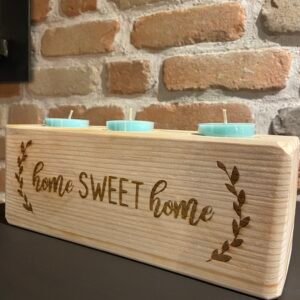 Bougeoir en bois 3 bougies – ❝ Home sweet home ❞