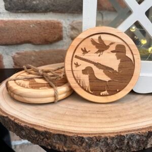 Sous-verres en bois gravés – Thème chasse
