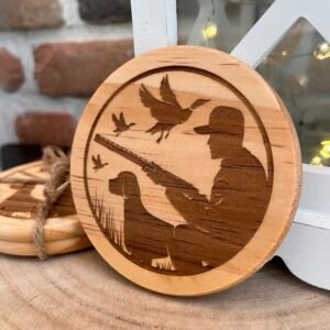 Sous-verres en bois gravés – Thème chasse