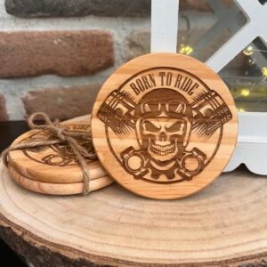 Sous-verres en bois gravés – Thème motard / biker