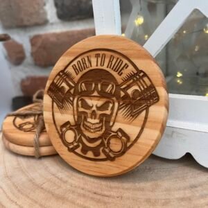 Sous-verres en bois gravés – Thème motard / biker