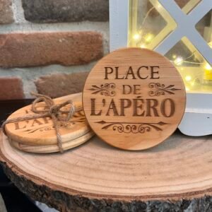 Sous-verres en bois gravé – Thème apéro