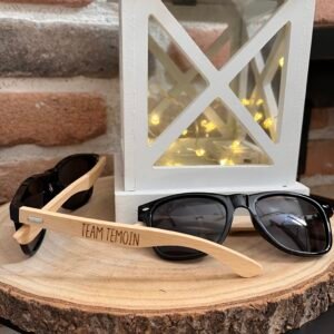 Lunettes de soleil en bois personnalisées – Gravure ❝ Team témoin ❞