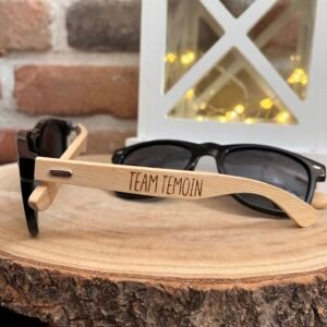Lunettes de soleil en bois personnalisées – Gravure ❝ Team témoin ❞