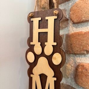 Pancarte murale en bois ❝ HOME ❞ avec patte – Décoration pour amoureux des animaux