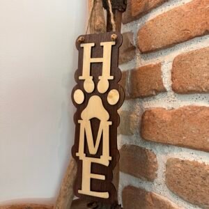 Pancarte murale en bois ❝ HOME ❞ avec patte – Décoration pour amoureux des animaux