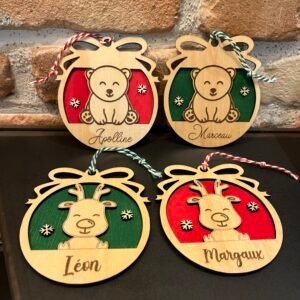 Boule de Noël personnalisable – Renne et ourson