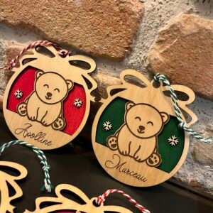 Boule de Noël personnalisable – Renne et ourson