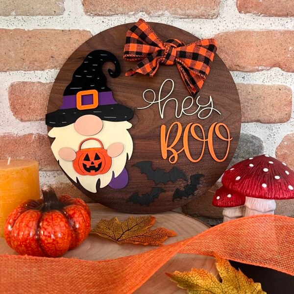 Décoration Halloween en bois avec gnome sorcier – Image 3