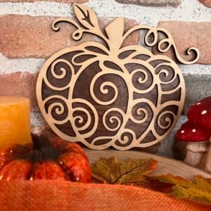 Décoration automne – Citrouille en bois – 19 cm x 20 cm