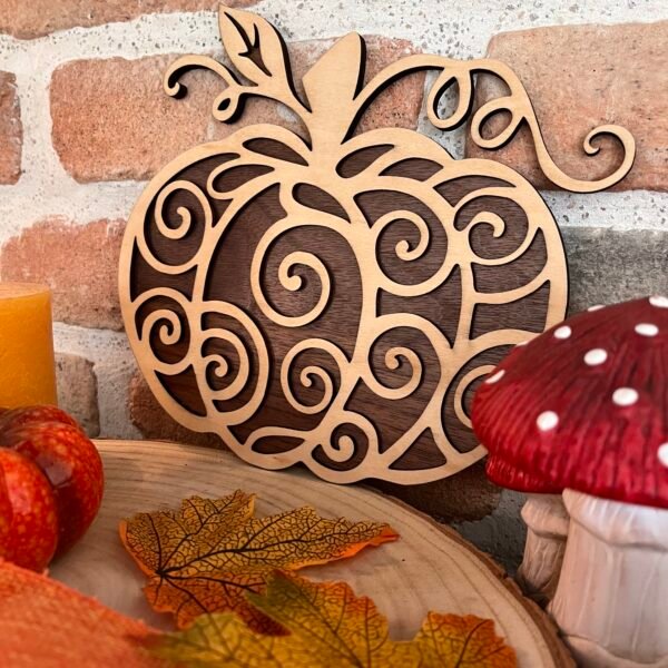 Décoration automne - Citrouille en bois – 19 cm x 20 cm – Image 3